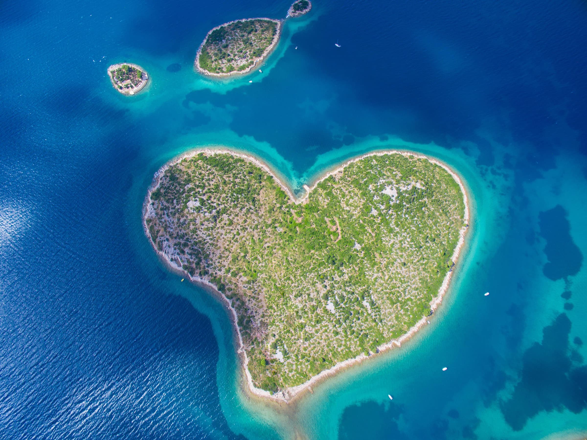 Aerial view of a heart-shaped island in the Croatian Adriatic